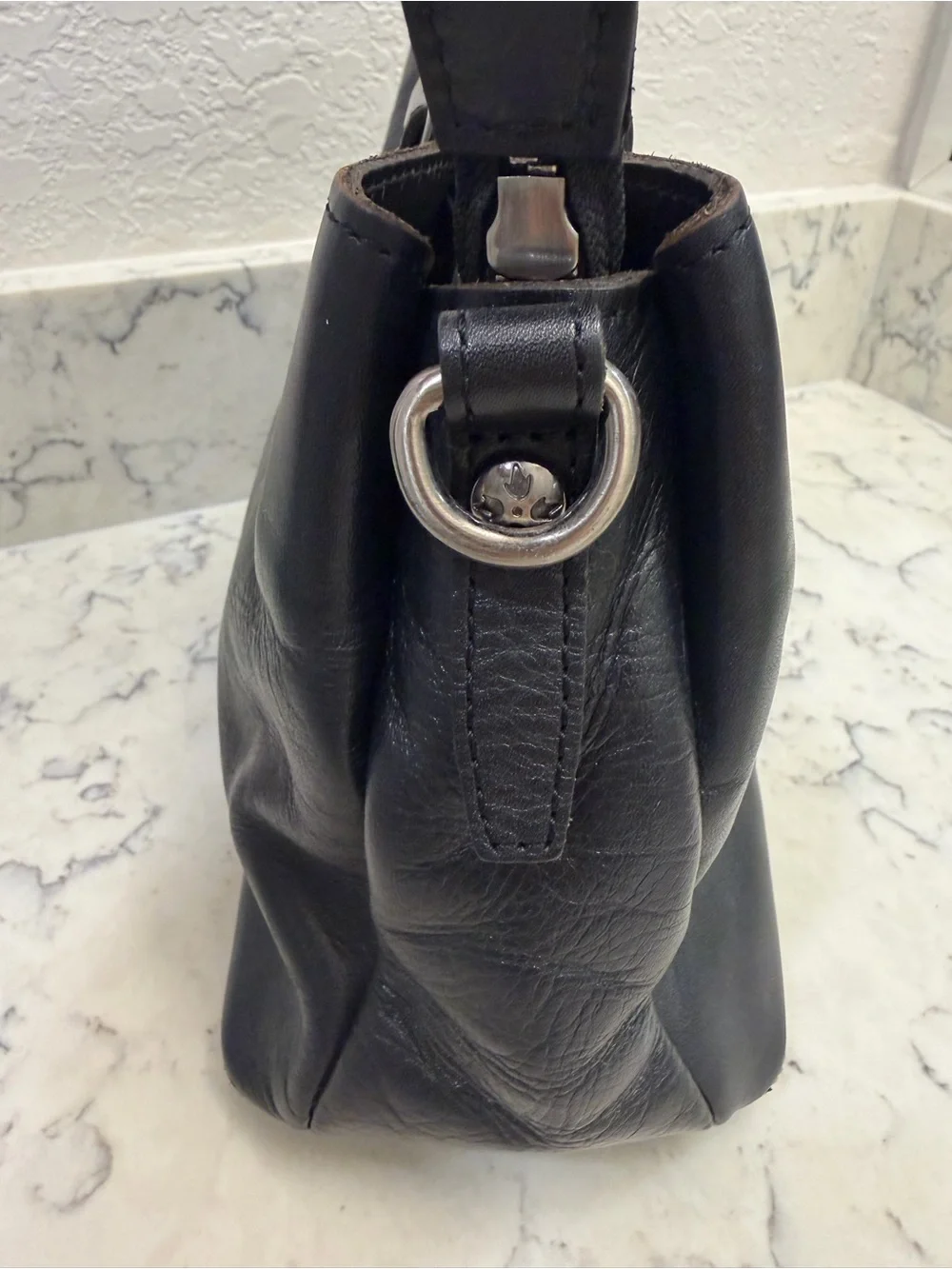 Patricia Nash 10th Anniversary Black Leather Satchel Top Handle Bag